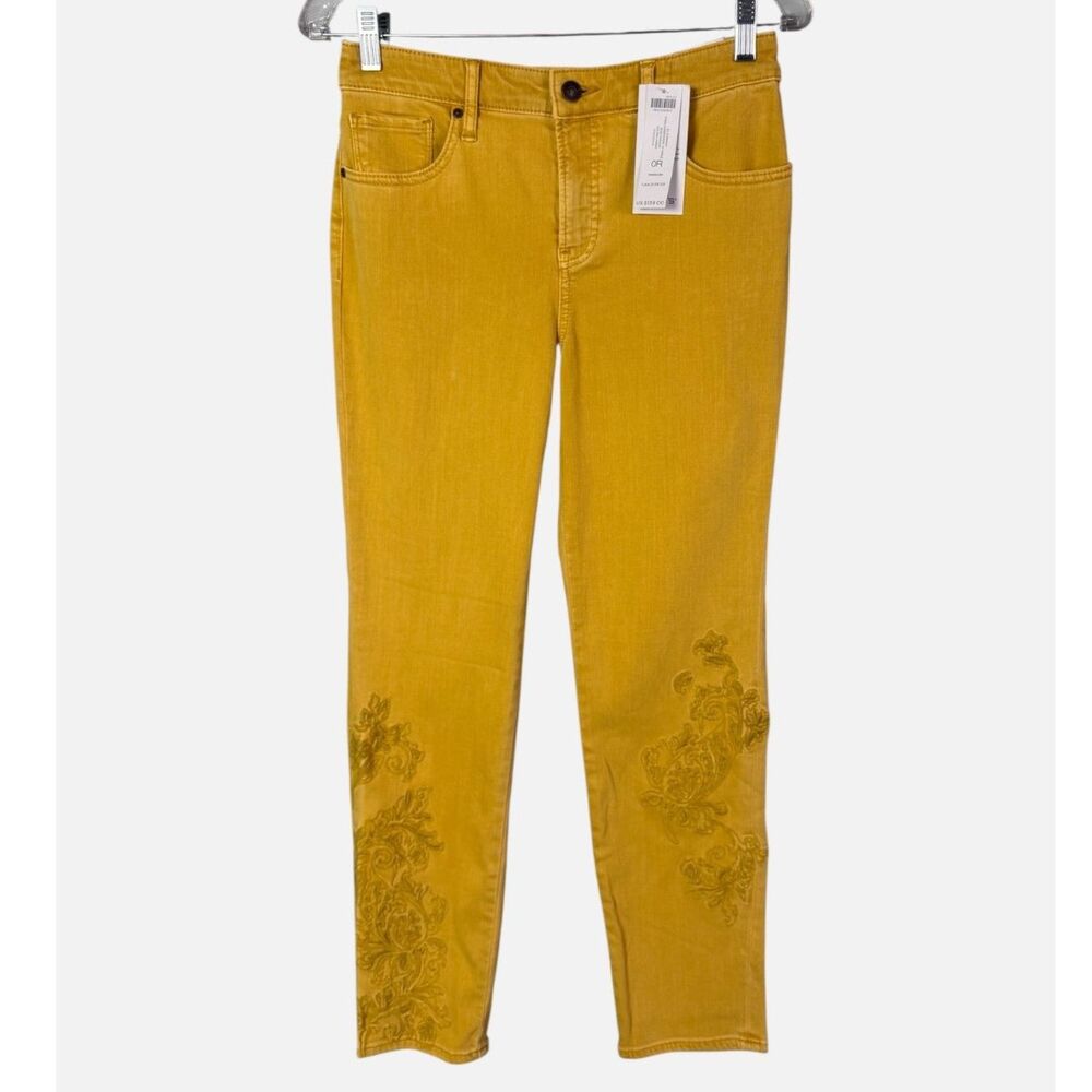 Chico's So Slimming Embroidered Girlfriend Ankle Jeans Golden Amber NWT 0R/US 4R